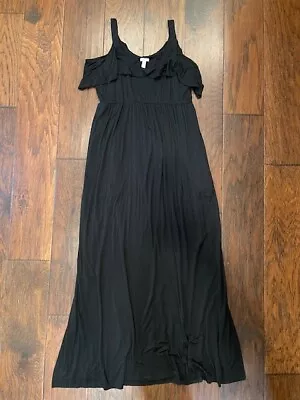 Soma Maxi Dress Extra Large XL Black Ruffle Pockets Stretch Soft Jersey • $32.88