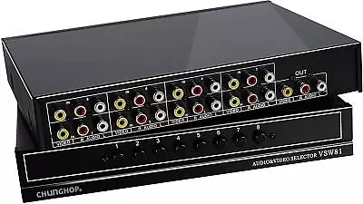 8 Ports Composite 3 RCA Video Audio AV Switcher Box 8 Way Selector Switch 8 In • $28.17