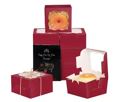 Bakery Boxes With Window 55pcs 4x4x2.5 Mini Cookie Boxes Macaron Box. Wine Color • $23.49