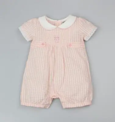 £11.50 • Buy Baby Girls Smocked Romper  ~ Gingham Lace & Bunny ~ 100% Cotton ~ 0-3-6-9 Months