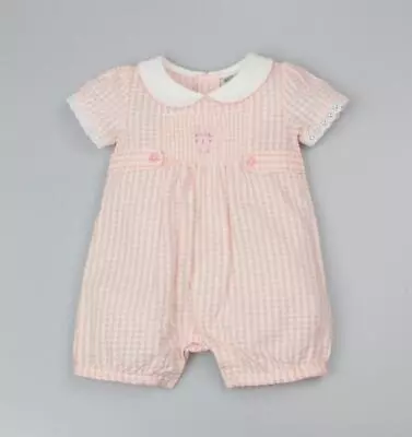 £11.50 • Buy Baby Girls Smocked Romper  ~ Gingham Lace & Bunny ~ 100% Cotton ~ 0-3-6-9 Months