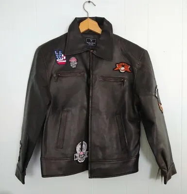 New Faux Leather Jacket Marc Ecko Biker Patches Womens Medium • $66