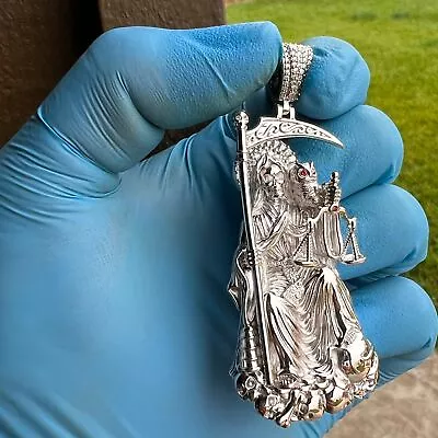 925 Sterling Silver La Santa Muerte Moissanite VVS1 Pendant Dije De Plata 3  • $209.99