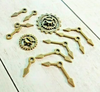 Steampunk Gears Charms Clock Hands Set Antiqued Bronze Jewelry Supplies 12pcs • $3.85