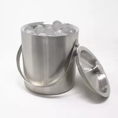 Ice Bucket 2L Large Stainless Steel Insutaled Double Wall With Lid & Tong • £21.95