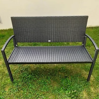 2 Seater Garden Bench Outdoor Patio Chair Furniture Park Seating Rattan Metal • £82.80