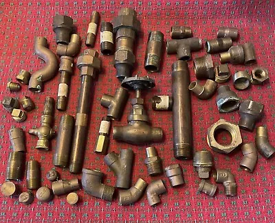 VINTAGE BRASS STEAM FITTINGS Lot  STEAMPUNK PLUMBING Hit & Miss Most NOS • $79.99