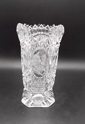 Vintage German Hofbauer Byrdes Etched Lead Crystal Footed Square Vase 6  • $12