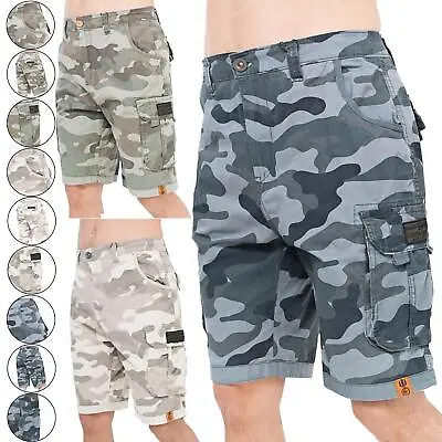 CROSSHATCH Mens Cargo Shorts Combat Camo Army Long Military Knee Length Pants • £19.99