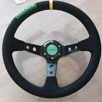 35cm Aluminum 6 Bolt Car Steering Wheel W/ Horn Button Deep Dished Black US • $46.99