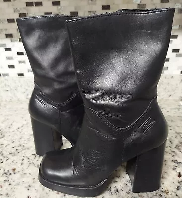 Vintage Y2K Candie's Platform Chuncky Burnished Leather Boots Size 9 • $75
