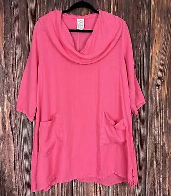 Match Point Linen Tunic Pink Blouse Lagenlook Shirt Blouse Womens Size Medium M • $27.99