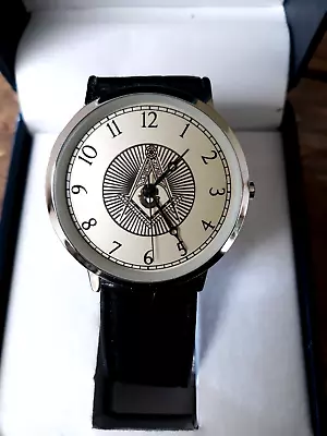 Masonic Mason Watch Freemason Square & Compass Watch W/ Genuine Leather Band • $19.95