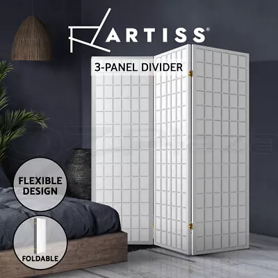 Artiss 3 Panel Room Divider Screen Partition Wood Timber Fold Stand Wide White • $95.95