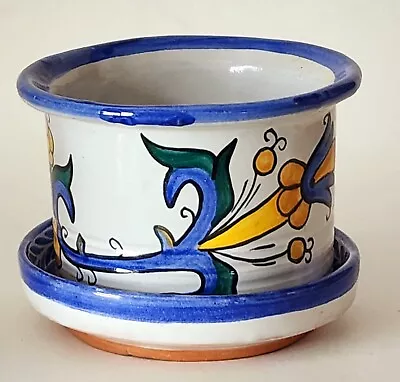 Vntg. Tlal. Mich Colin Mexican Pottery Planter & Tray Blue White 4  H X 5  D • $35