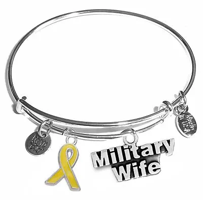 Military Wife Message Charm Expandable Bangle Bracelet • $9.99