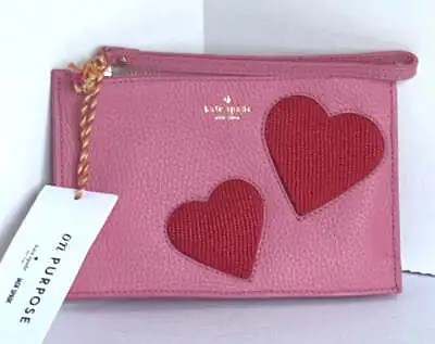 Kate Spade Wristlet Clutch Womens Small Pink On Purpose Leather Hearts Pouch • $136.74