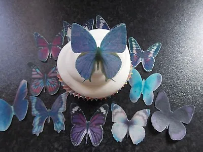 12 Precut Edible Purple Mix(2) Butterflies For Cakes And Cupcake Toppers • £2.85