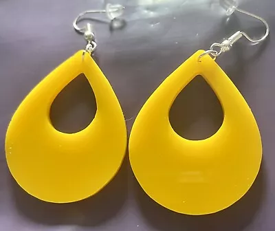 60s 70s 80s YELLOW TEARDROP Disco Retro Fancy Dress Drop Earrings Gift Uk • £3.50