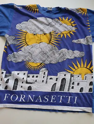 Vintage Fornasetti Il Sole Di Capri T-shirt Sz XL Distressed 90’s Blue Yellow • $199