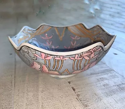 VTG Macau Chinese Porcelain Bowl Painted Scalloped Square Decorative Candy 6” • $22.15