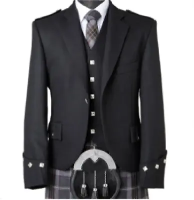 £62.99 • Buy Scottish Argyle Kilt Black Jacket With Waistcoat/Vest - Men Wedding Jacket