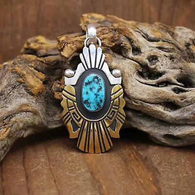 Sterling Silver And Gold Filled Turquoise Pendant By Navajo Tommy Singer+ • $240