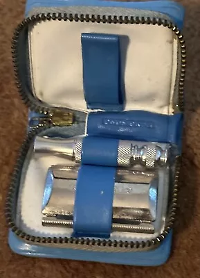 Vintage Gillette Mini Travel Razor Compact Leather Blue Case • $22.99