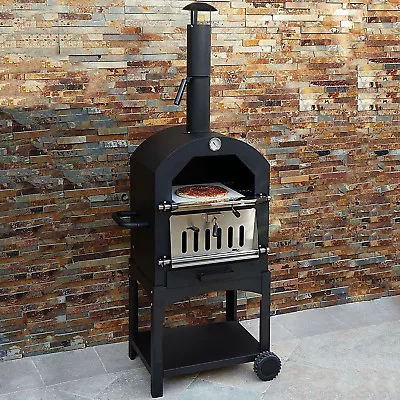 Outdoor Pizza Oven And FREE Cutter Garden Chimney Charcoal BBQ & Smoker Bread • £249.99