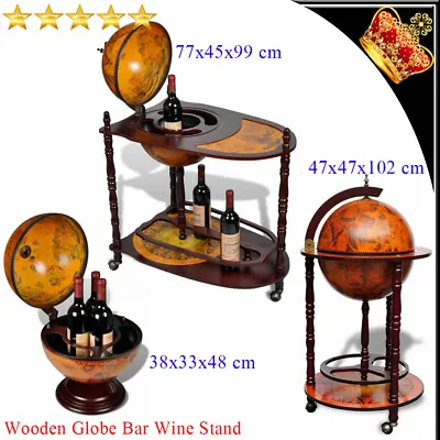 Wooden Globe Bar Wine Stand Cabinet Antique Retro Style Drink Bottle Organiser • $355.29
