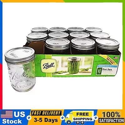 Ball Glass Mason Jars With Lids & Bands Wide Mouth Clear 16 Oz 12 Count... • $13.43