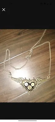 Steampunk Necklace Bronze & Silver Finish Clock Gears Heart • $12