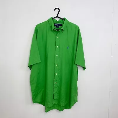 Ralph Lauren 100 % Linen Button-Up Shirt Mens Size L [Fit As XL] Green Summer • £39.99