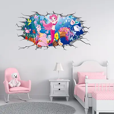 3D Mermaid Peel And Stick Giant Wall Decals| Girls Beedroom Cartoon Wall Sticker • $18.61