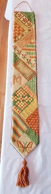 1970s Orange M Butterfly Patchwork Needlepoint Bell Pull Banner Wall Hanging • $32.99