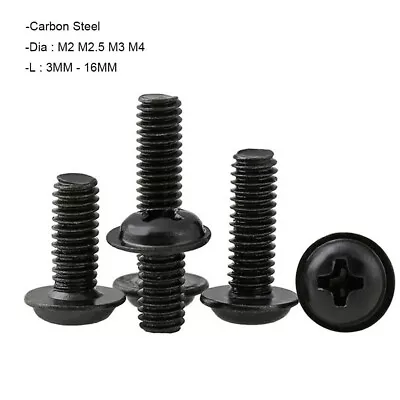 £4.12 • Buy M2~M4 Black Zinc Plated Pozi Pan Head Flange Machine Screws Phillips Head Bolts