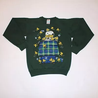 Vintage BJ Designer Green Printed Snoopy Fall Pullover Sweatshirt Adult Size M • $29.97