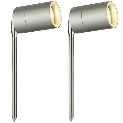 Set Of 2 Stainless Steel Outdoor Spike Lights IP44 Adjustable Garden GU10 Lights • £22.99