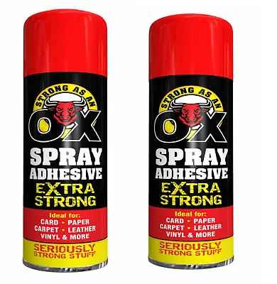 2 X Strong As An Ox Spray Adhesive Spray Vinyl Carpet Leather Upholstery 500ml • £9.99