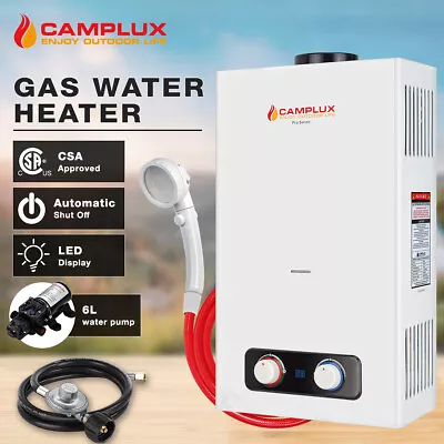 Camplux 10L Tankless Gas Water Heater W/Pump 2.64 GPM Propane Instant Hot Shower • $43.99