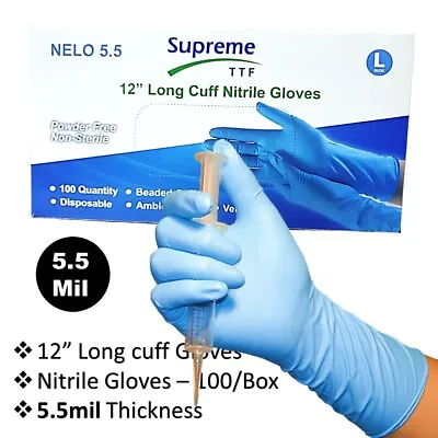 Long Cuff Nitrile Disposable Gloves Strong Heavy Duty Powder Free Car Mechanic • £0.99