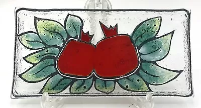 Andreas Meyer Fused Art Glass Pomegranate Serving Plate Nahariya Israel 9”x 4.5” • $43