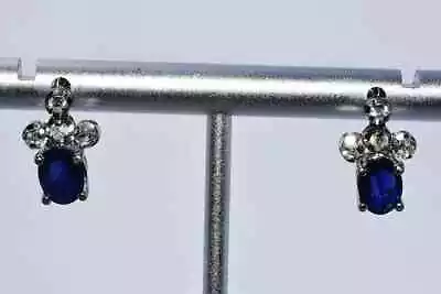 $2300 2.24ct Natural Blue Sapphire & White Diamond 5-stone Stud Earrings 18k • $349.95