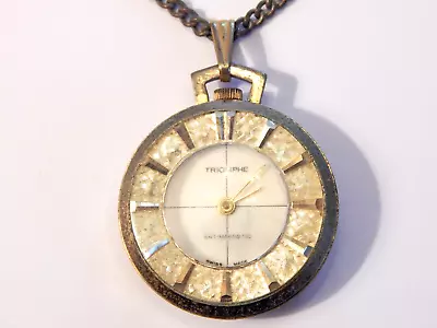 Vintage Triomphe Gold Tone Pendant Watch Necklace Swiss Made Anti-Magnetic  • $22.99