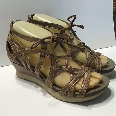 OTBT Nomadic Wedge Gladiator Sandal 5.5 Bronze Strappy Embossed Leather Back Zip • $18.99