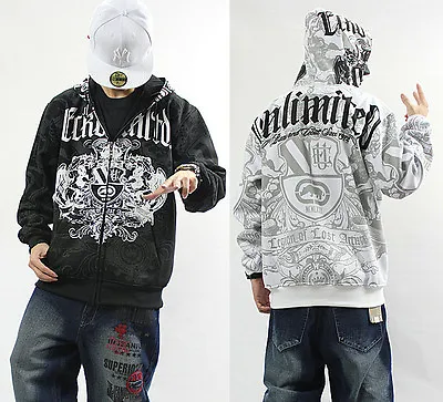 Men's Hip Hop Ecko Unltd Zipper Cotton Lining Hoodie Graffiti Print Warm Sweater • $42.91