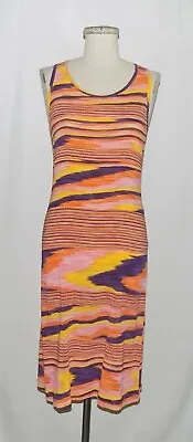 Missoni Orange-Multi Stripe-Like Semi-Sheer Stretch Silk Slvless Midi Dress 40eu • $95