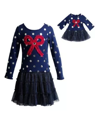 Girl 4-14 And Doll Matching Navy Silver Red Bow Dress Clothes Fit American Girl • $24.99