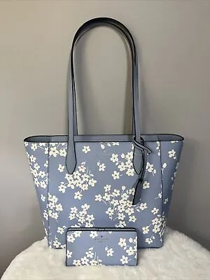 New Kate Spade Dana Floral Tote Laptop Bag Blue + Large Slim Bifold Wallet Set • $341.92