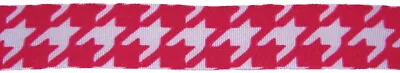 7/8 Inch Wide Shock Pink Houndstooth Offray Polyester Ribbon 5 Yards • $4.97